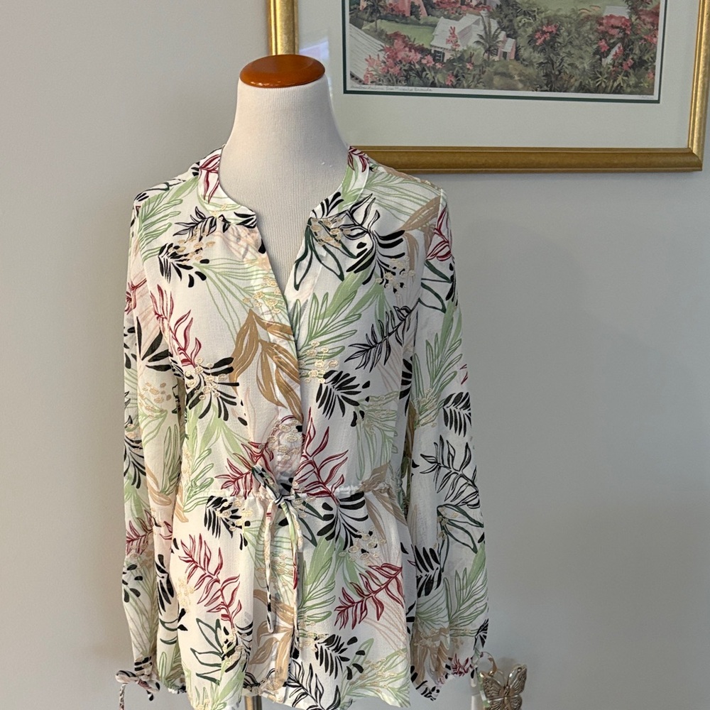 Chico's Multicolor Leaf Print Blouse
